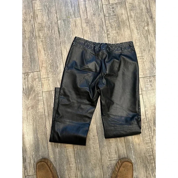 Privilege Paris Women's Black 100% Leather Straight Leg Ankle Pant Size 8 - Picture 5 of 8